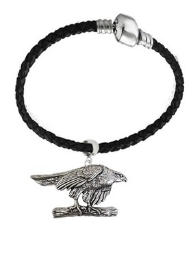 B2 Falke feines englisches Zinn Charm an einem Kunstlederarmband