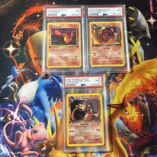 Dark Charizard/Charmeleon/Charmander 1ST EDITION Team Rocket PSA 9