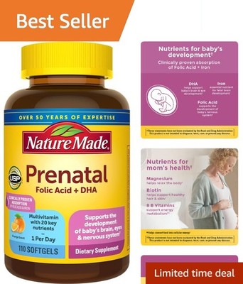Folic Acid & DHA Prenatal Multivitamins - 110 Count Softgels for Mother & Baby
