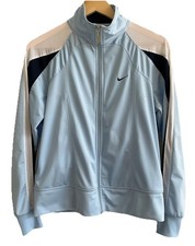 Nike Women's Sport Track Jacket Blue Full Zip Activewear White Mesh Sz M 8-10 