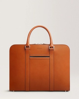 Carl Friedrik Palissy Single Zip Briefcase   Cognac Smooth Leather