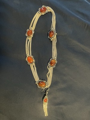 Karat LTD 925 Sterling Silver Carnelian Pendant Necklace Foxtail Chain Red Oval