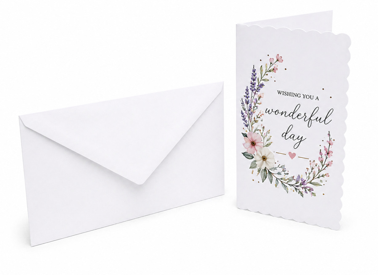 Premium DL Scalloped White Card Blanks & Envelopes – 250gsm (Pack of 100)