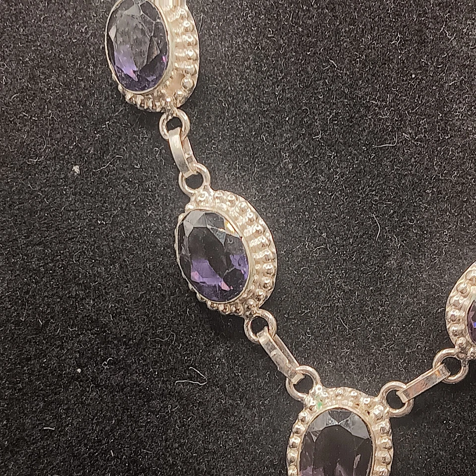 925 Oval Multi Cabochon Necklace Purple Glass Stones Qty 6, Y-Shaped 20" - Image 4 of 4