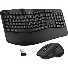 Wireless Keyboard and Mouse Combo, 2.4G Full Size Wave Keys Ergonomic Keyboard w
