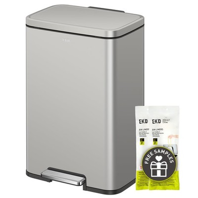 Madison Matte Grey Stainless Steel 50 Liter/13.2 Gallon Step Trash Can with I...
