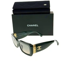 Chanel Rectangle Sunglasses CH 5534A 1791/S3 Forest Green / Gold Jewel Metal CC