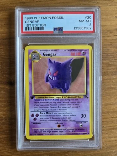 1999 POKEMON FOSSIL 20/62 GENGAR 1ST EDITION PSA 8