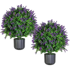 Set of 2 Pack Large Artificial Plants Lavender Topiary Ball Tree, 21" Tall Ou...