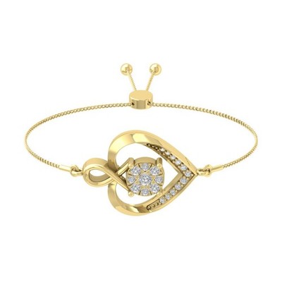 14k Yellow Gold 0.25Ct Lab Grown Diamond Bolo Bracelet 7'' Gift For Women