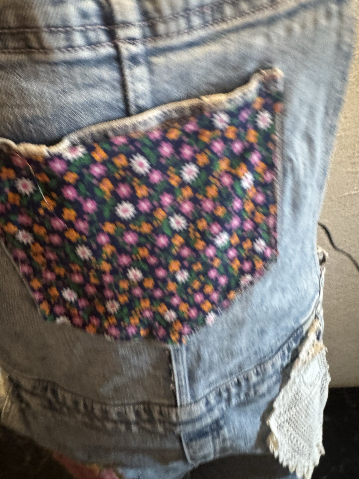 Upcycled/reworked Boho Patchwork Bob Overalls Den… - image 5