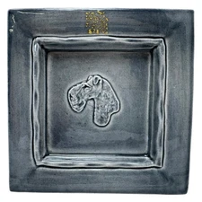 Vintage Kay Finch Terrier Dog Head Blue Ceramic Trinket Plate Dish California