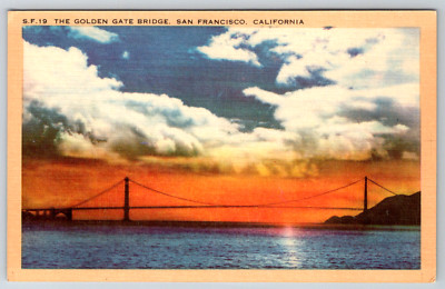 c1940s Golden Gate Bridge San Francisco California Vintage Postcard Linen
