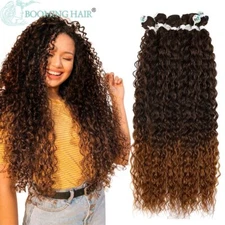 Curly Hair Bundles Synthetic Hair Extensions Blonde Two Tone Color Hair Weave