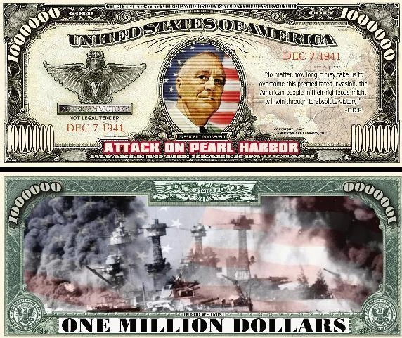 Attack on Pearl Harbor Million Dollar Bill Funny Money Novelty Note +FREE SLEEVE