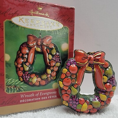 2001 Hallmark Keepsake Christmas Ornament Pressed Tin Wreath of Evergreens