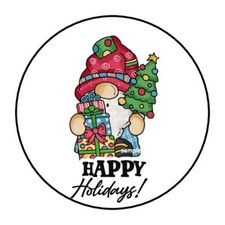 30 CHRISTMAS GNOME ENVELOPE SEALS LABELS STICKERS 1.5" ROUND HAPPY HOLIDAYS