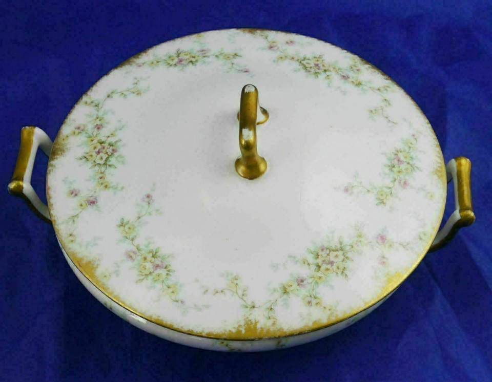 Theodore Haviland Limoges Pink & White Rose Round Covered Serving Bowl