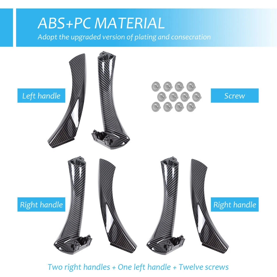 Inner Door Pull Handle Set Carbon Fiber Black LHD For BMW 3 Series E90 E91 3PCS Foto 2 de 4