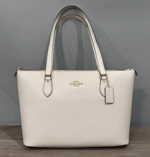 COACH CV402 Gallery Tote Shoulder Bag Crossgrain Leather Chalk White
