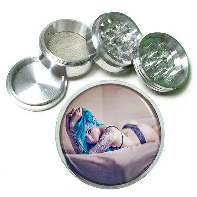 Tattoo Girls Pin Up D33 Black Metal Herb Grinder 2.5'' 63mm 4 Piece