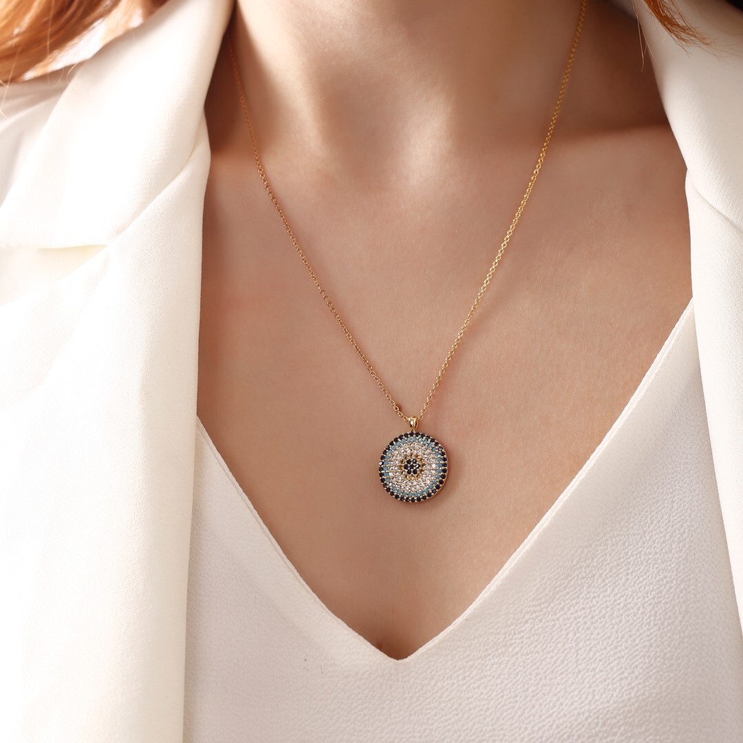 14k Gold Plated Evil Eye Necklace, Christimas Gift for Women, Elegant Gift