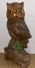 Vintage Byron Mold Ceramic Great Horned Owl Figurine 9.5” Yellow Beak 1975