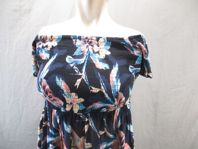 ROXY Size XS Womens Multicolor Lace Ruched Short Sleeve Maxi Bardot Dress  647 | eBay