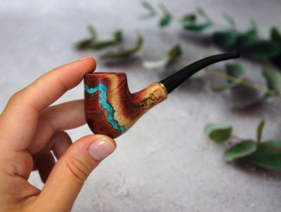Mini smoking pipe, Tobacco pipe  with gemstone Turquoise, Handmade