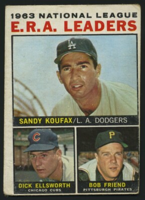 Topps Baseball Card 1964 #1 1963 National League E.R.A. Leaders Sandy Koufax