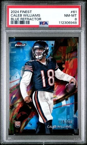 CALEB WILLIAMS 2024 TOPPS FINEST BLUE REFRACTOR COMMON #115/200 PSA 8