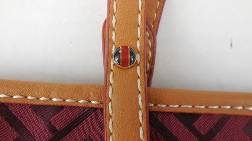 Tommy Hilfiger Navy Red/Burgandy Monogram Fabric Faux Leather Trim Bag / clutch - Picture 4 of 15