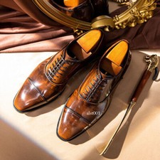 Retro Style Lace Up Mens Formal Dress Real Leather Shoes Wedding Oxfords British