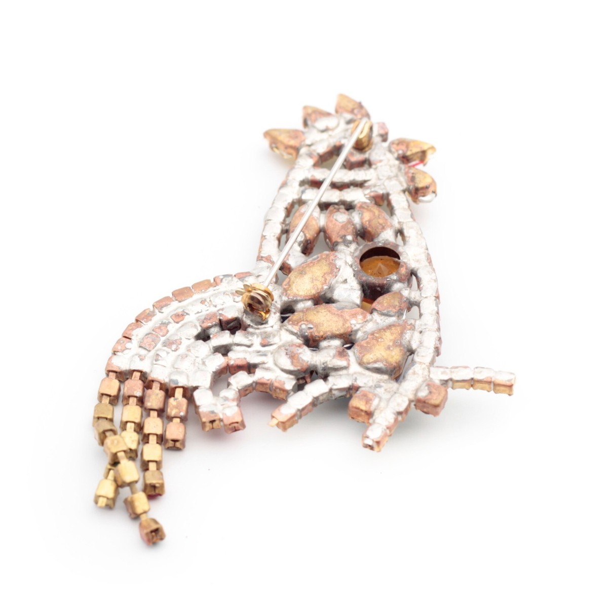 Czech vintage rhinestone cockerel rooster chicken pin brooch Easter View 3