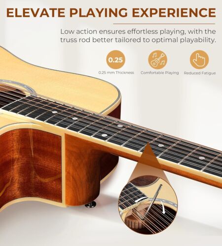 Vangoa 12 String Guitar, Acoustic Electric Guitar 12 Strings, Bone Nut - Picture 5 of 9