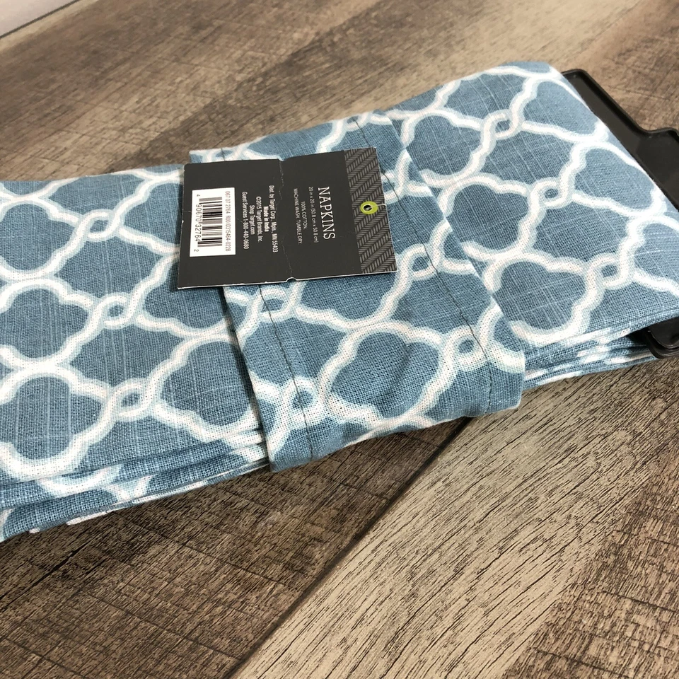 Threshold Blue White Dinner Cotton Table Napkins Set of 4  - Image 3 of 4