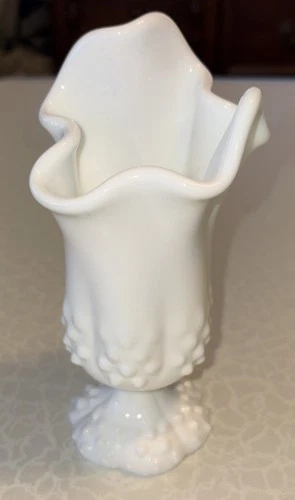 Fenton Milk Glass Hobnail Handkerchief Style Swung Vase
