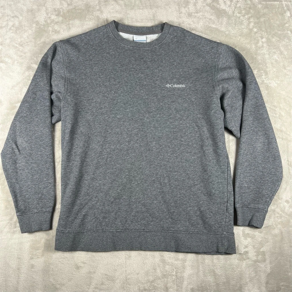 Columbia Sweatshirt Mens L Gray Crewneck Fleece Pullover Embroidered Logo