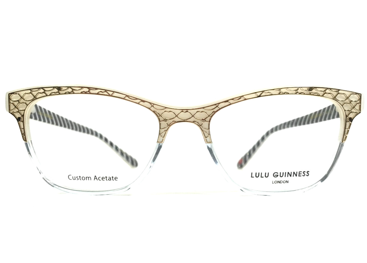 Lulu Guinness Eyeglasses Frames L949 BON Bone/Blue Cat Eye Full Rim 54-17-140