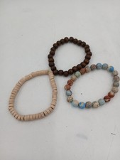 Wood Gemstone Beaded Bracelet Set 3pc Stretch Multicolor Fashion Jewelry