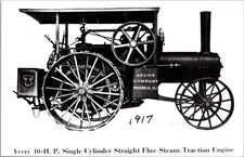 1917 Avery 40HP Steam Traction Engine Postcard Single Cylinder Flue