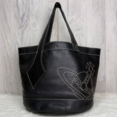 Vivienne Westwood Leather Big Orb Chain Shoulder Bag Black Outlet