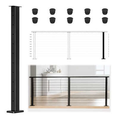 Black 36 Inch Modular Cable Railing Post Level Drilled Surface Mount T304 Stainl