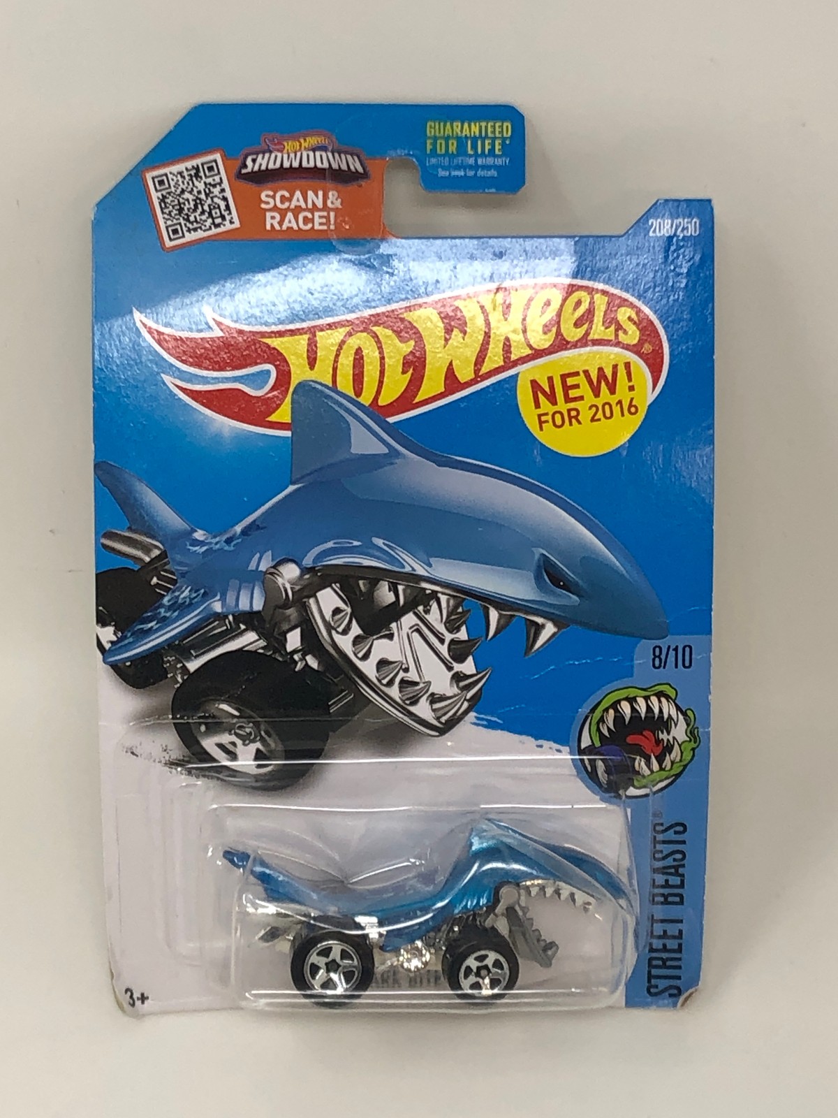 Hot Wheels 2016 Shark Bite Street Beasts Blue 208/250, Long Card by Mattel
