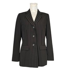 Vintage 90s Y2K Black White Pinstripe 3 Button Blazer Sz 8