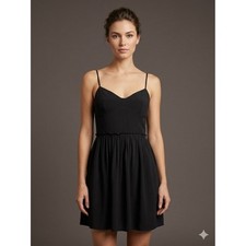 Aritzia Wilfred Black 100% Silk Mini Slip Dress Size 4 Little Black Dress LBD*