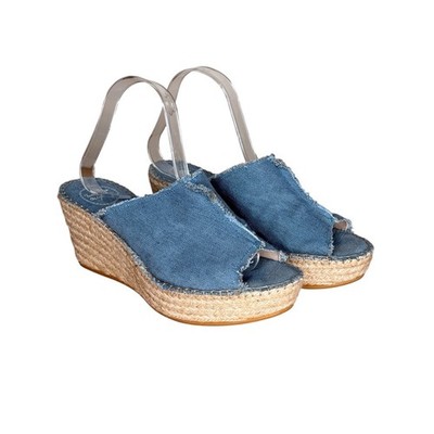 Toni Pons Denim Espadrilles Size 9.5 (EU 40) Wedge Sandals Frayed Peep Toe Boho