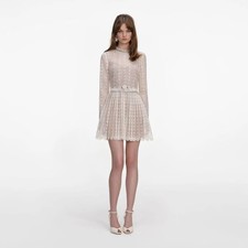 Self-Portrait Beige Lace Hand-stitched diamonds Two fakes Dress Long sleeves
