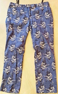 Pantalon fleuri bleu femme taille 48 coupe droite coton stretch toile bonprix - Photo 1/4
