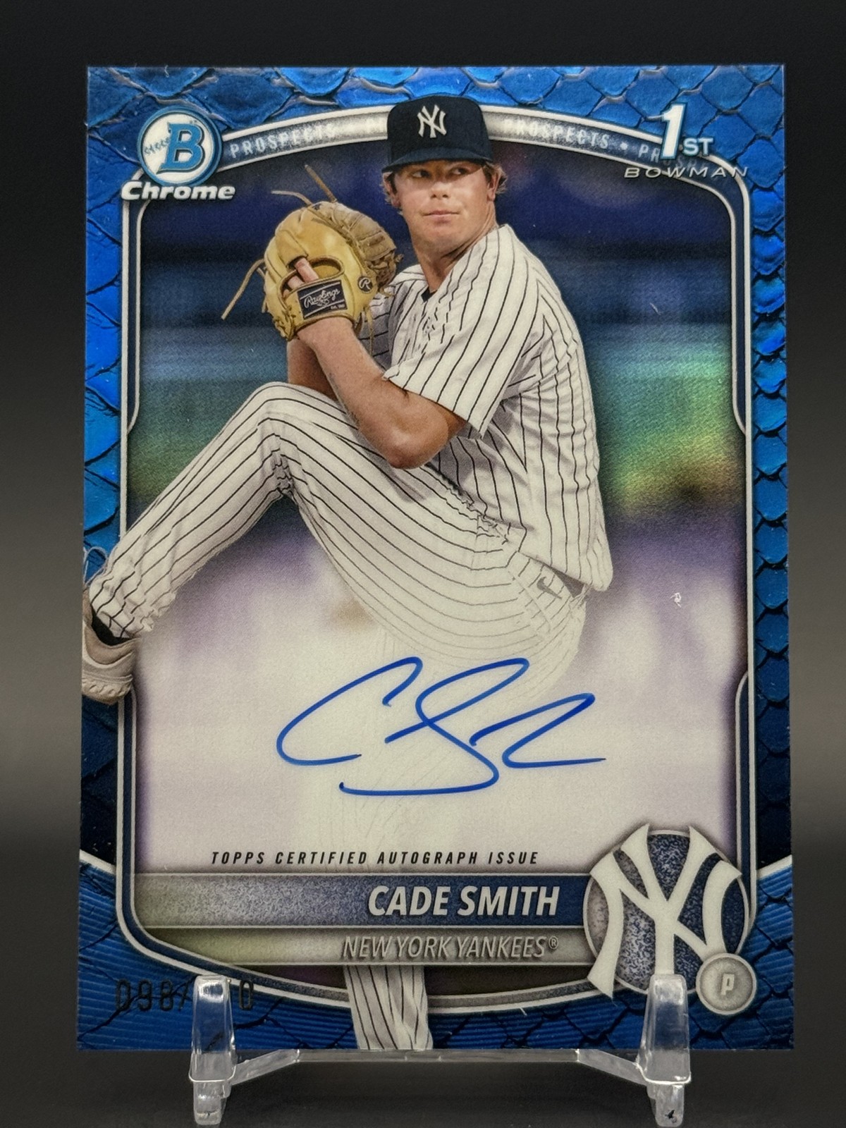 2025 Bowman Chrome Cade Smith 1st Bowman Auto Blue Reptilian /150 Yankees
